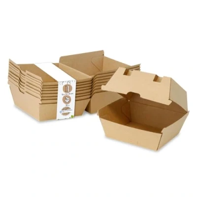 Abbildung von GREENBOX Take Away Burger Box 50 Stück I robuste Burgerboxen mit hohem Klappdeckel Hamburger aus Kraftkarton stabile To Go Verpackung 13 x 14 8 cm biologisch abbaubar