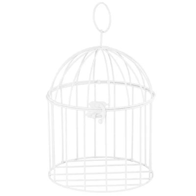 Abbildung von PartyDeco Vogelkäfig Deko Metall rund zum Aufhängen und Hinstellen 16x26,5cm weiß Käfig Tischdeko für eine Hochzeit oder Taufe klein