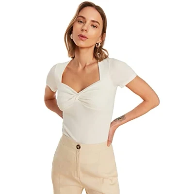 Abbildung von Trendyol Damen Strickbluse Slim Fit Basic Sweetheart, Natur, Large