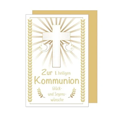 Abbildung von Edition Seidel Premium Glückwunschkarte zur Kommunion mit Umschlag. Eine einzelne Karte Kommunionskarte Grusskarte Kreuz Junge Mädchen (KO265 SW022)