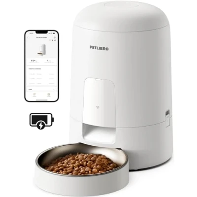 Abbildung von PETLIBRO Futterautomat Katze Kabellos, 2,4G WiFi fähiger mit Akku, 5200mAh für 30 Tage Batterielaufzeit, Intelligenter Katzenfutter Automat, APP Steuerung Futterspender, Mini/Snack Feeder, Weiß, 2L
