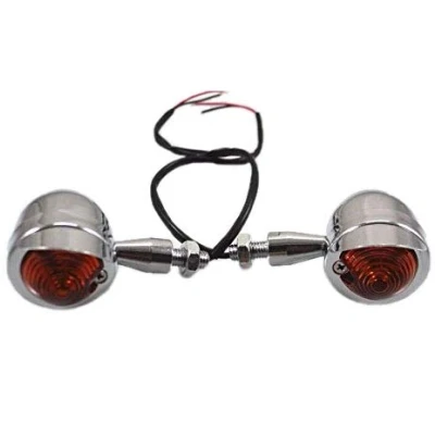 Abbildung von Motorrad Bullet Blinker Licht mit Visier für Kreuzer Chopper Bobber Vintage Retro Cafe Racer Rat Fahrrad (Chrom/Bernstein)