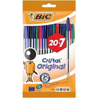 Abbildung von BIC Cristal Kugelschreiber, mittlere Spitze, mehrfarbig, 20+7 Stück