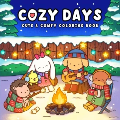 Abbildung von Cozy Days: Cute and Comfy Coloring Book for Adults Teens Featuring Adorable Animals Hygge Moments