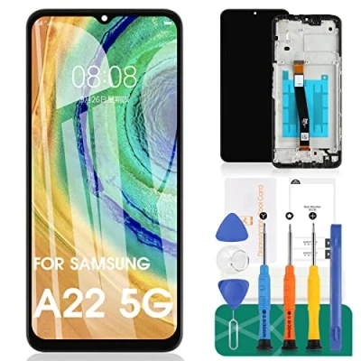 Abbildung von Ersatz LCD Display für Samsung Galaxy A22 5G 5G, A226, Display, SM A226B, Touch Digitalisierer, Montage A226B/DS, A226B/DSN, Reparaturteil Sets (schwarz mit Rahmen)