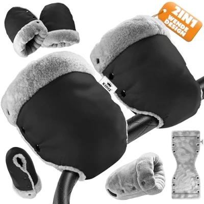 Abbildung von KIDIZ® Handwärmer Kinderwagen Handschuhe Handmuff Kinderwagenmuff mit warme Plüschmaterial Fleece und Baumwolle Innenseite Wasserdicht Winddicht Universalgröße für alle Buggy