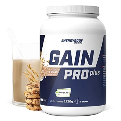 Abbildung von Energybody Gain Pro Plus “Cookie &amp; Cream 1.350 g/Masse Shake für Massephase mit Kreatin Whey Protein/Weight Gainer zum Zunehmen/Mass / 18 Portionen