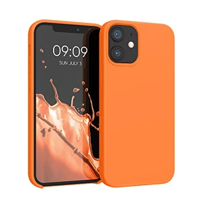 Abbildung von kwmobile Hülle kompatibel mit Apple iPhone 12 Mini Silikon Handy Case Handyhülle weiche Oberfläche kabelloses Laden Fruity Orange