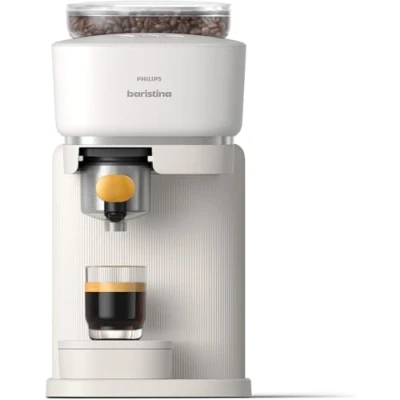Abbildung von PHILIPS baristina Espressomaschine BAR300/03 mit Mahlwerk für ganze Bohnen, 16 bar Pumpendruck, Naturweiß​/Mangogelb