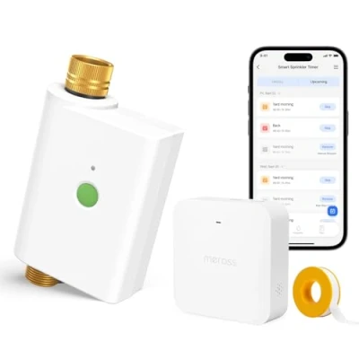 Abbildung von meross Bewässerungscomputer WLAN mit Wasserverbrauchsmonitor, Automatische Bewässerungssystem für Garten Kompatibel Apple Home, Alexa und Google Sprachsteuerung, Fernbedienung