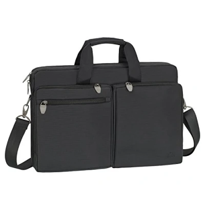 Abbildung von Rivacase Laptoptasche bis 17,3 Zoll Hochwertige Notebooktasche mit zwei externen Fächern, wasserfestem Gewebe und Metallzippern/Schwarz