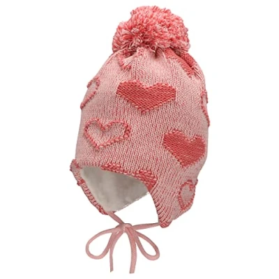 Abbildung von Sterntaler Baby Mädchen Mütze GOTS Bommelmütze Herzchen Baby, Kappe Kinder aus Baumwolle mit Bindeband rosa, 51
