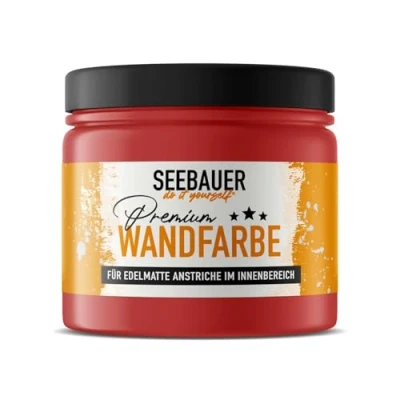 Abbildung von SEEBAUER diy Wandfarbe Rot 300ML für Innen (No. 332 Heavy Red) Edelmatte rote Innenfarbe Rottöne sehr hohe Deckkraft Matt, Abwaschbar und Tropffrei