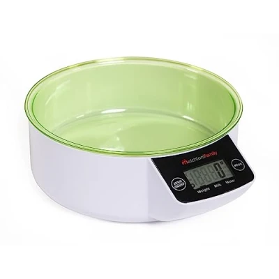 Abbildung von Melchioni Family Digitale Küchenwaage mit 5kg Schüssel, ALLEGRA WV, LCD Display und hochpräzisem Sensor, Farbe grün weiß