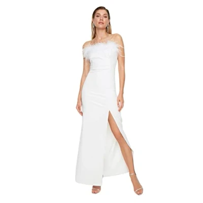 Abbildung von Trendyol Damen Shift, enganliegend, Maxi Abendkleid, figurbetont, gewebt, Natur, 60