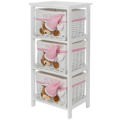 Abbildung von My Flair Kommode &quot;schlafender Bär&quot;, weiß/pink, mit drei Körbe