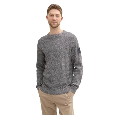 Abbildung von TOM TAILOR Herren 1043273 Basic Strickpullover mit Rundhalsausschnitt, 36162 Navy Teal Red Multicolor, Medium