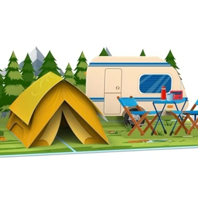 Abbildung von MOKIO® Pop Up Karte Camping mit Zelt 3D Geburtstagskarte für Camper, Grußkarte zum Geburtstag Campingfans