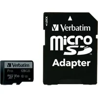 Abbildung von Verbatim Pro U3 Micro SDXC Speicherkarte mit Adapter, 64 GB, Datenspeicher für 4K Ultra HD Video Aufnahmen, SD Karte in schwarz, ideal Action Cams, Camcorder, Smartphones und Tablets