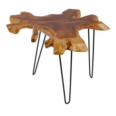 Abbildung von riess ambiente Beistelltisch WILD 60cm natur, Massivholz · Couchtisch Hairpin Legs Baumscheibe Teakholz