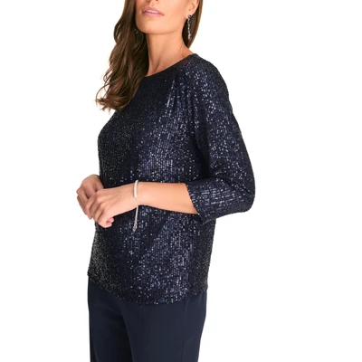 Abbildung von HERMANN LANGE Collection Paillettenshirt im kurzen Schnitt