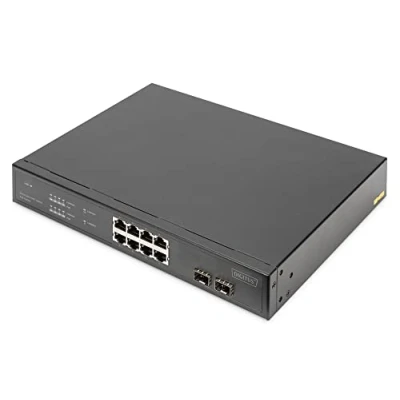 Abbildung von DIGITUS 10 Port Gigabit Ethernet PoE Netzwerk Switch 8x RJ45 2x SFP Uplink 19 Zoll 150W Budget 10/100/1000 Mbps