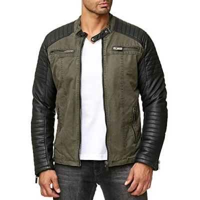 Abbildung von RedBridge Lederimitatjacke Red Bridge Herren Cotton Bikerjacke Kunst Lederjacke Khaki M Premium Qualität