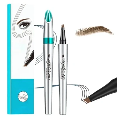 Abbildung von 3D Magic Augenbrauenstift, wasserfester Microblading Augenbrauen Tattoo Stift, präziser Augenbrauenstift mit 4 Gabelspitzen, modischer Make up (Hellbraun)
