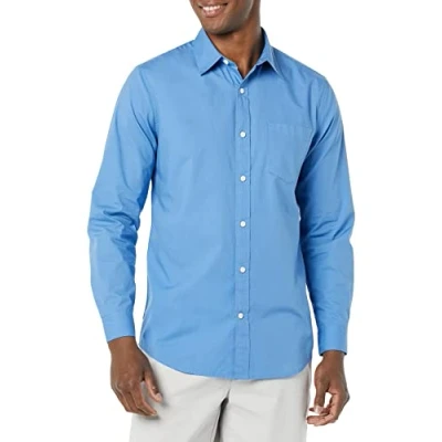 Abbildung von Amazon Essentials Herren Langärmeliges Hemd Aus Stretch Popeline Mit Schlanker Passform, Hellblau, XS