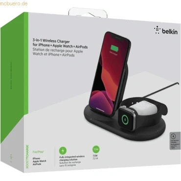 Abbildung von Belkin Boost Charge 3 in 1 Kabelloses Ladegerät 7,5W Schwarz