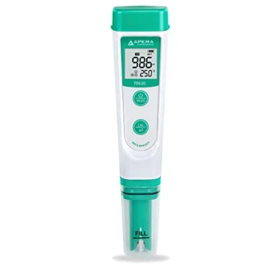Abbildung von Apera Instruments TDS20 TDS Meter, digitales Messgerät mit Temperaturanzeige (1% Genauigkeit, ±0.5C, wasserfest, ATC, Tragekoffer)