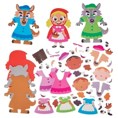 Abbildung von Baker Ross FN179 Rotkäppchen &amp; Wolf Mix Match Magnet Kits Packung mit 8, Märchenhafte Dekoration Bastelsets für Kinder