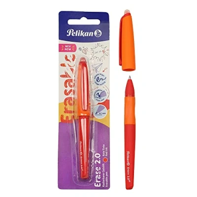 Abbildung von Pelikan Erase 2.0 Ergonomischer Radierbarer Kugelschreiber, rote Tinte, für Rechts und Linkshänder, Schule, M Spitze, Ersatzteil im Lieferumfang enthalten, nachfüllbar