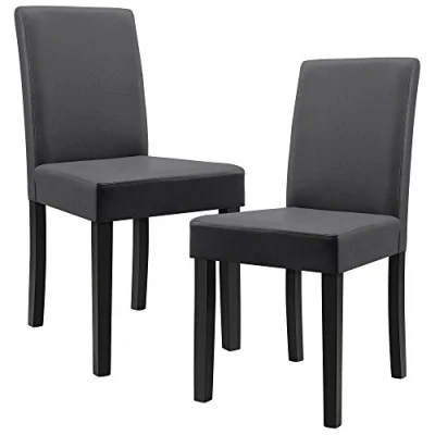 Abbildung von [en.casa] Esszimmerstühle Hamburg 2er Set Küchenstühle Kunstleder Polsterstuhl Dunkelgrau Wohnzimmer 90 x 42 48 cm Holzbeine Lehnstühle