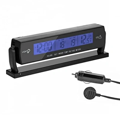 Abbildung von VBESTLIFE Multifunktions Digital Auto Spannungswecker mit Innen / Außentemperatur Thermometer LCD Display Batteriespannungsüberwachung Meter Detektor