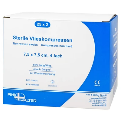 Abbildung von Vlieskompressen Steril 7,5x7,5 cm 4fach 25X2 St