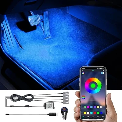 Abbildung von TABEN RGB Auto Fußraum Ambientebeleuchtung Kit APP Steuerung 16.7 Millionen Farben Sound Aktive Musik Sync Autoladegerät + USB Kabel Car Innenraum Atmosphäre Licht DC 12V