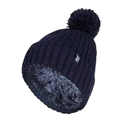 Abbildung von HEAT HOLDERS Damen Warm Strick Kunstfell Mütze mit Bommel und Fleecefutter (One Size, Navy (Arden))
