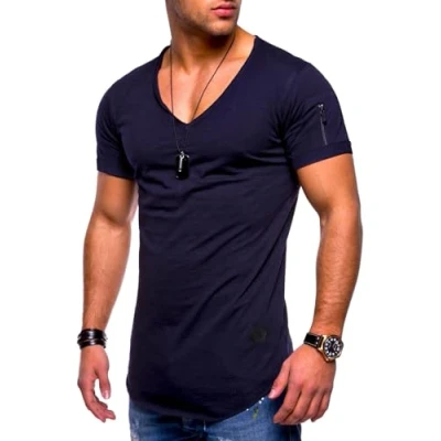 Abbildung von SOULSTAR T Shirt BHKNINB Herren Basic Kurzarm V Neck Oversized Ausschnitt Zipper