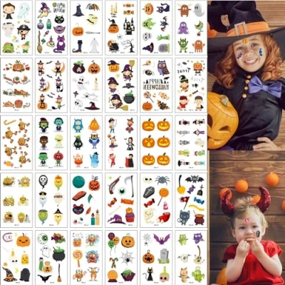 Abbildung von Halloween Tattoo Kinder, 30 Blätter Tattoos,Kindertattoos Aufkleber,Halloween Kinder,Kindertattoo Halloween,Halloween Temporärer Gesicht Kinder