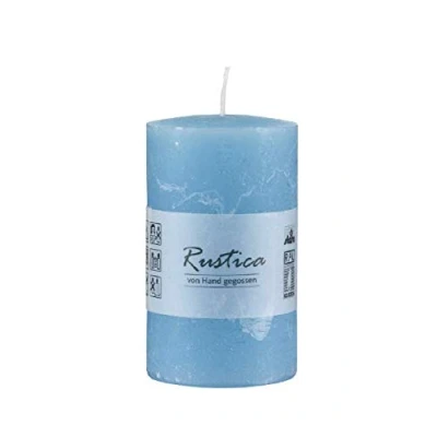 Abbildung von Kopschitz Rustikale durchgefärbte Kerze Ocean Blau, 80 x 60 mm, Stumpenkerze, rußarm, tropffrei, RAL Kerzengüte Qualität