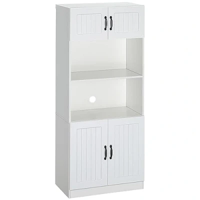 Abbildung von HOMCOM Küchenschrank Küchenbuffet Hochschrank mit 2 Regalen und Schränken Esszimmerschrank verstellbaren Regalböden Mikrowellenregal Anti Kipp Gurt Landhausstil Weiß