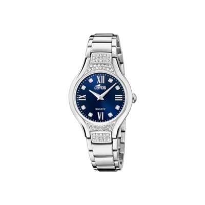Abbildung von Lotus Damen Armbanduhr aus Edelstahl mit Glassteinen in der Farbe Silber Blau 32mm, Wasserdichtigkeit: 5Bar, 18910/4