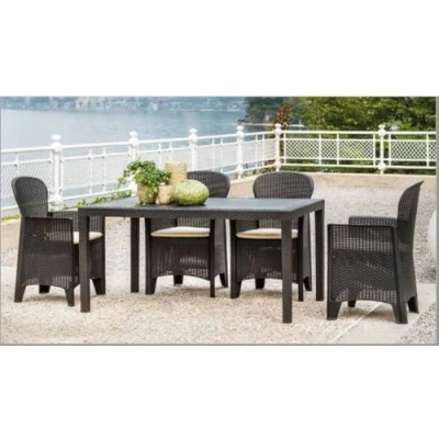 Abbildung von Dmora Gartentisch Portici, Rechteckiger Esstisch, Mehrzweck in Rattan Optik, 100 % Made Italy, Cm 150x90h72, Anthrazit