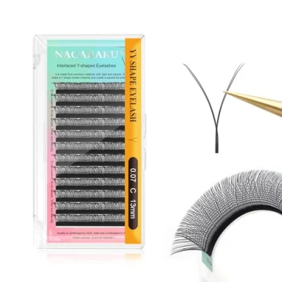 Abbildung von NAGARAKU YY Wimpernverlängerung Lashes Extensions 4D Kreuz Volumen Wimpern Vorgefertigte Ventilatoren Y Eyelash und Quer 12 Reihen Schwarz(0.07 C Curl 13mm）