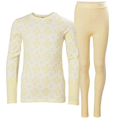 Abbildung von Helly Hansen Unisex Kids JR Graphic Lifa Merino Set Base Layer Bottom, 367 Yellow Cream Snowflake AOP, 16 Years