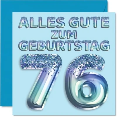 Abbildung von Stuff4 76. Geburtstagskarte für Männer Blau Glitzerballons Alles Gute zum Geburtstagskarten 76 Jährige Mann Papa Opa, 145mm Sechsundsiebzig Sechsundsiebzigster Geburtstag Grußkarten