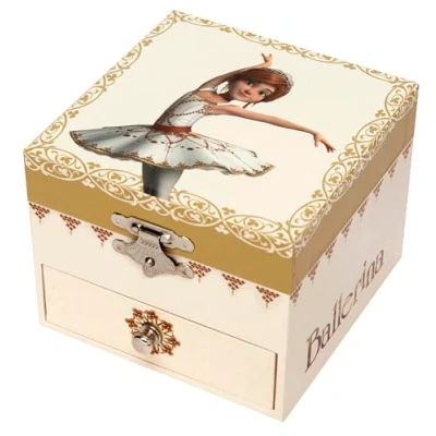 Abbildung von Trousselier 6260703 Musikspieldose für Kinder, Ballerina, nachtleuchtend, Schmuckschatulle mit ausziehbarer Schublade, Schmuckkästchen, Aufbewahrung