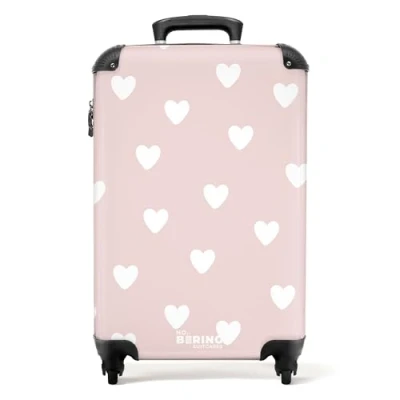 Abbildung von NoBoringSuitcases.com© Kinderkoffer Muster Herz Mädchen Rosa 55x35x20cm, 4 Rollen, Handgepäck Koffer, Kinderkoffer, Reisekoffer
