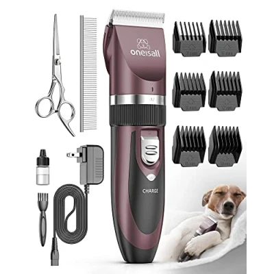 Abbildung von oneisall Leise Hundeschermaschine Profi Schermaschine Hund Katze Tierhaarschneidemaschine Elektrische Hundetrimmer Schnurlosen Haarschneidemaschine(Rosa)
